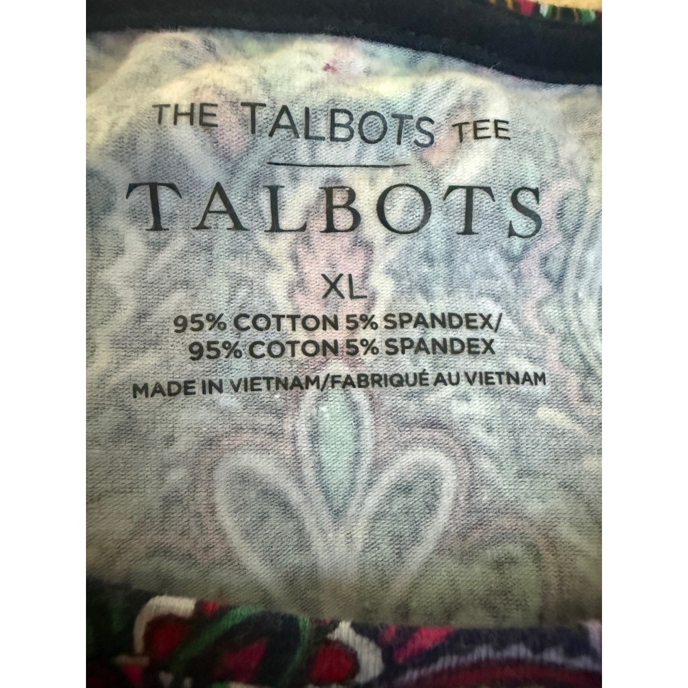 Talbots Tee Womens XL Purple Paisley Damask 3/4 Sleeve Cotton Spandex Top - Picture 3 of 3